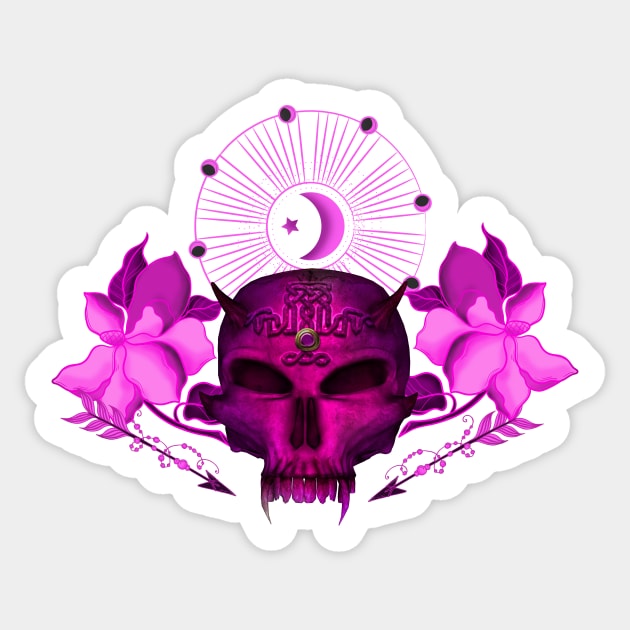 Skull with celtic knot and flowers Sticker by Nicky2342